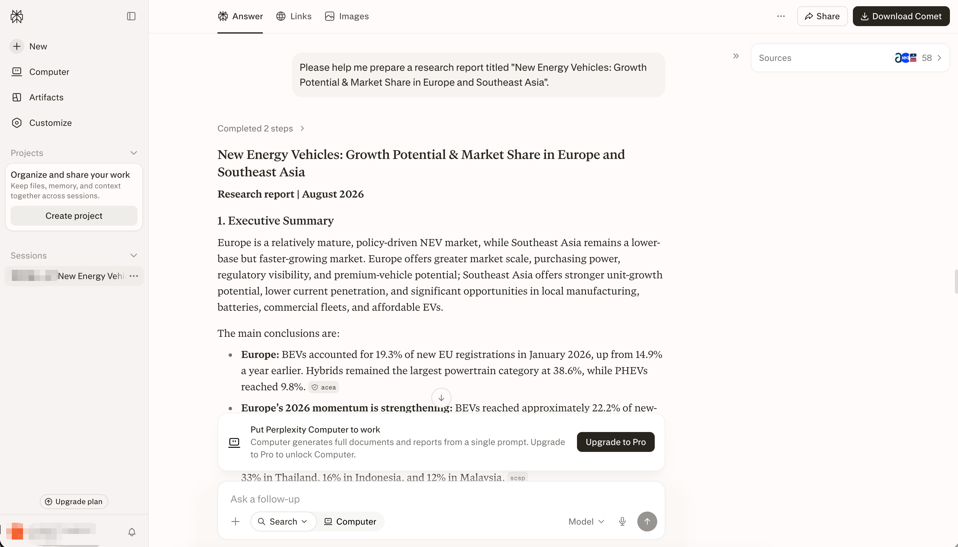 Perplexity report for new energy vehicle market research across Europe and Southeast Asia